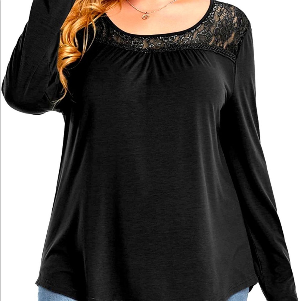 ZYFMAILY WOMEN'S PLEATED TOPS 2X ROUND NECK LACE BLOUSE SWING FLOWY LONG SLEEVE - Picture 10 of 11